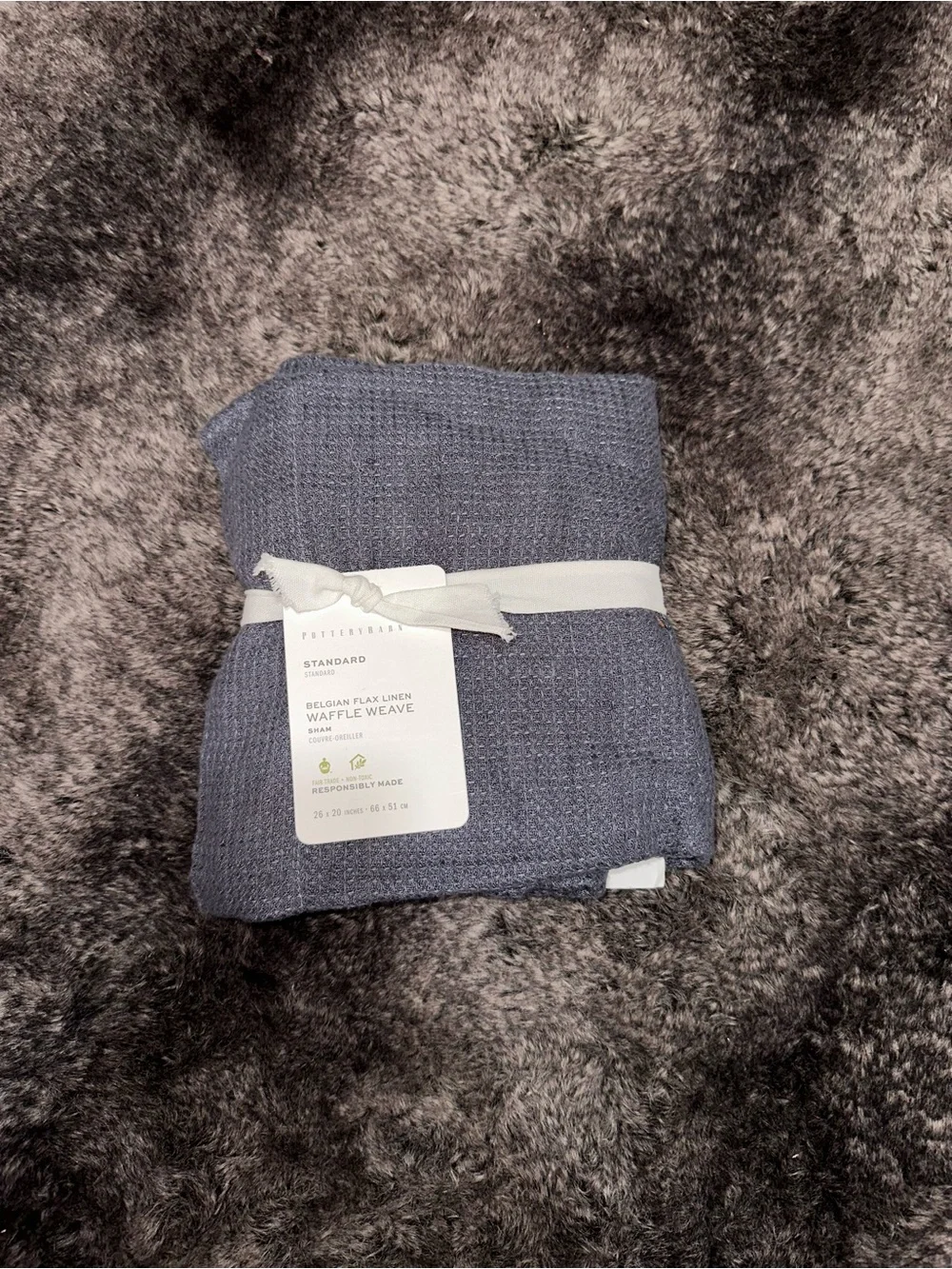 Pottery Barn Steel Blue Standard Belgian Flax Linen Waffle Weave 1-Sham 26